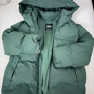 Zara Forest Green Hooded Puffer Coat